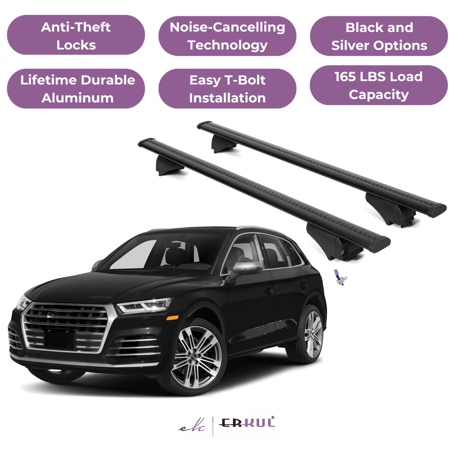 ERKUL Roof Rack Cross Bars for Audi SQ5 2018-2026 with Flush Rails - Black
