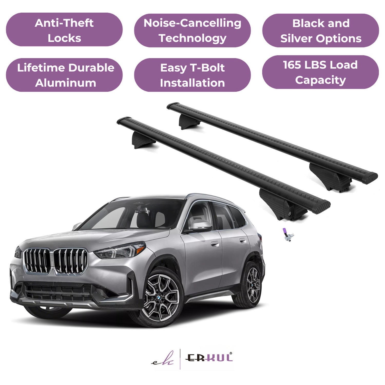 Roof Rack Cross Bars with Extended Bar Design for BMW X1 U11 2023-2025 - Black