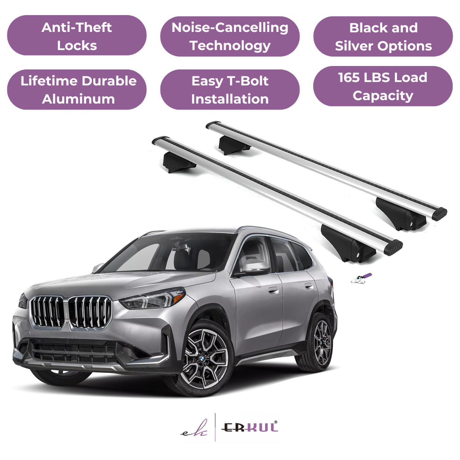 Roof Rack Cross Bars with Extended Bar Design for BMW X1 U11 2023-2025 - Silver