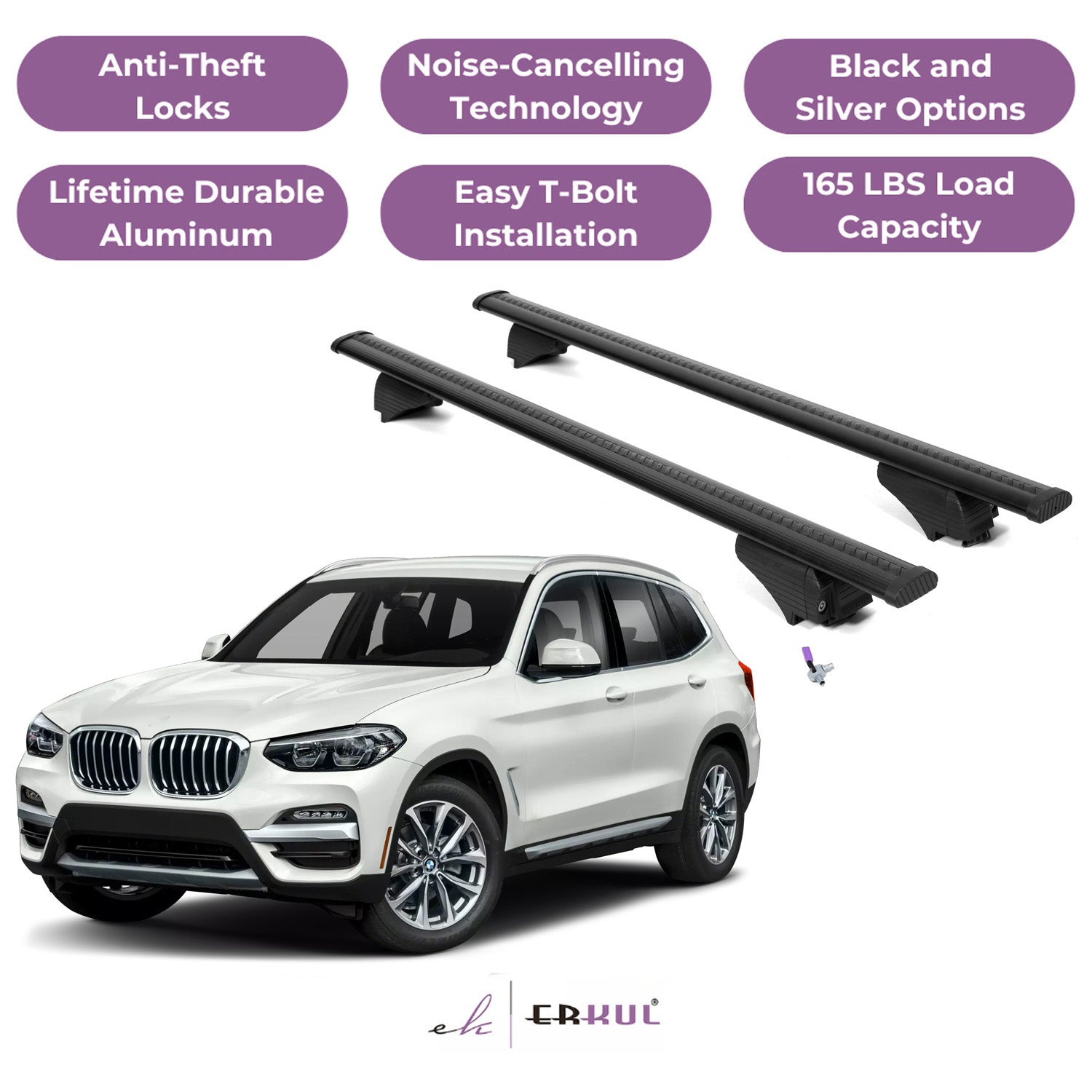 Roof Rack Cross Bars with Extended Bar Design for BMW X3 G01 2018-2025 - Black