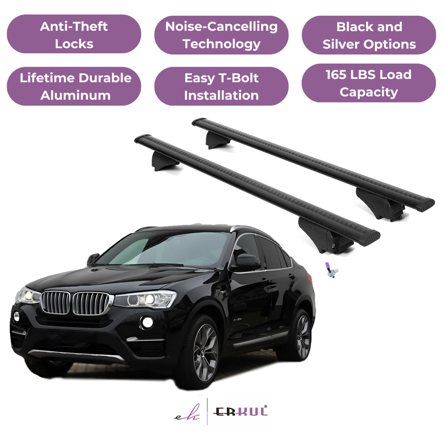 Roof Rack Cross Bars with Extended Bar Design for BMW X4 F26 2015-2018 - Black
