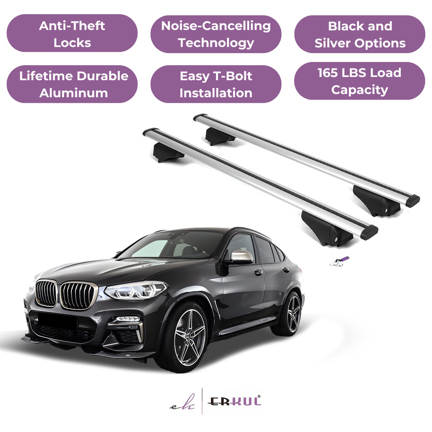 Roof Rack Cross Bars with Extended Bar Design for BMW X4 G02 2019-2025 - Silver