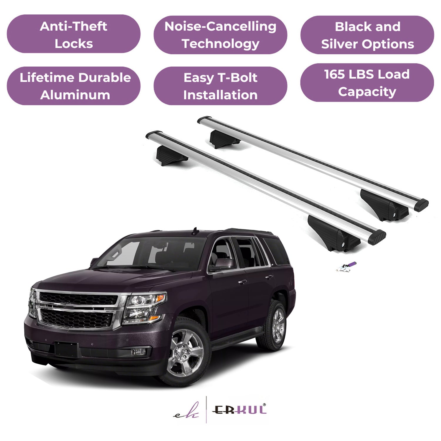 Roof Rack Cross Bars with Extended Bar Design for Chevrolet Chevy Tahoe 2015-2020 - Silver