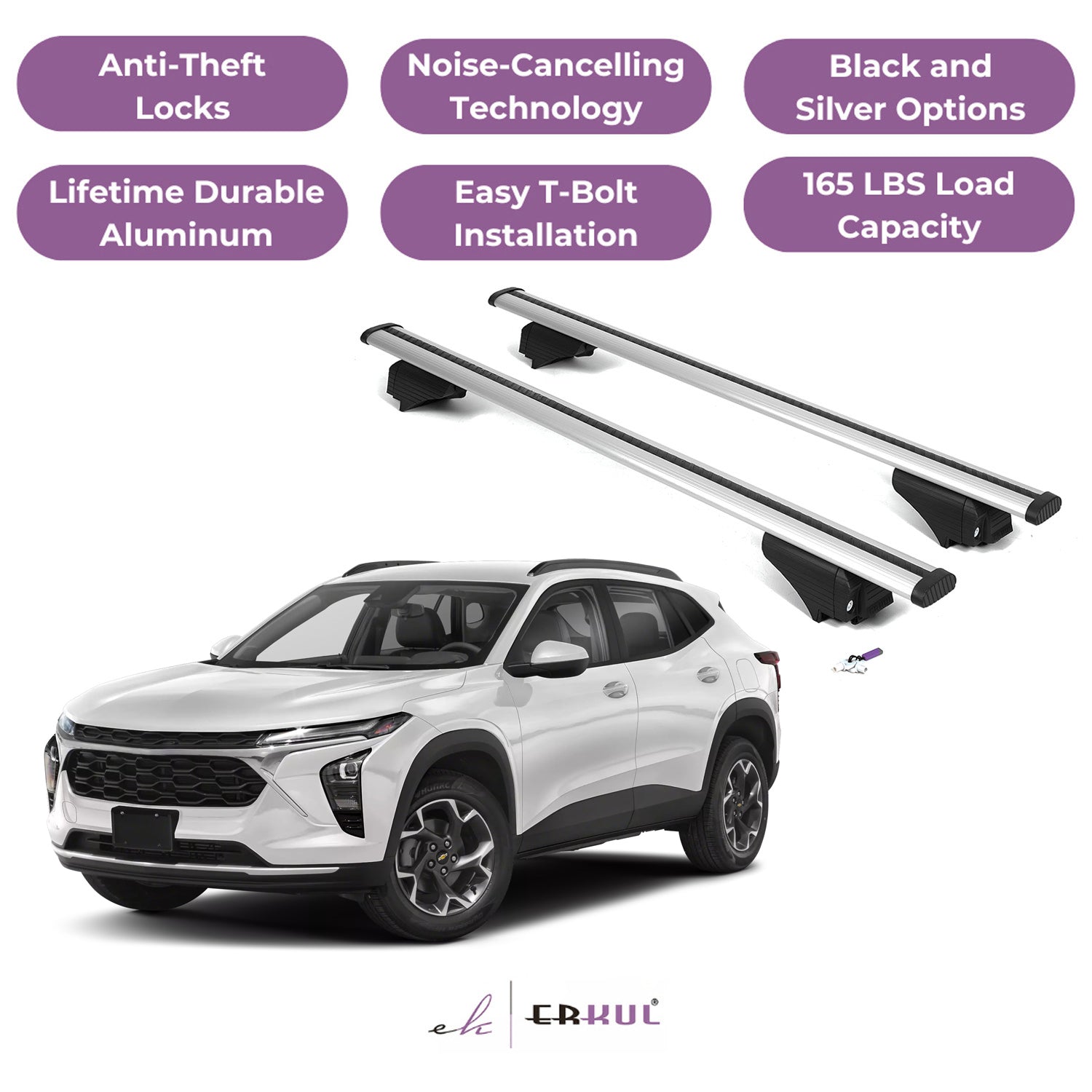 ERKUL Roof Rack Cross Bars for Chevy Trax 2023-2025 with Flush Rails - Silver