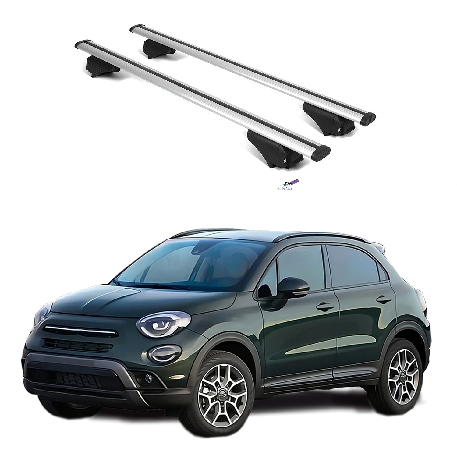 ERKUL Roof Rack Cross Bars for Fiat 500X 2016-2023 - Silver