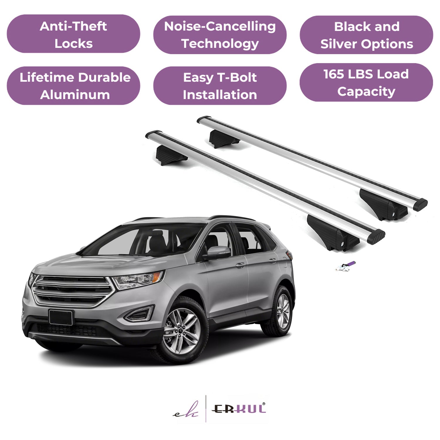 Roof Rack Cross Bars with Extended Bar Design for Ford Edge 2015-2024 - Silver
