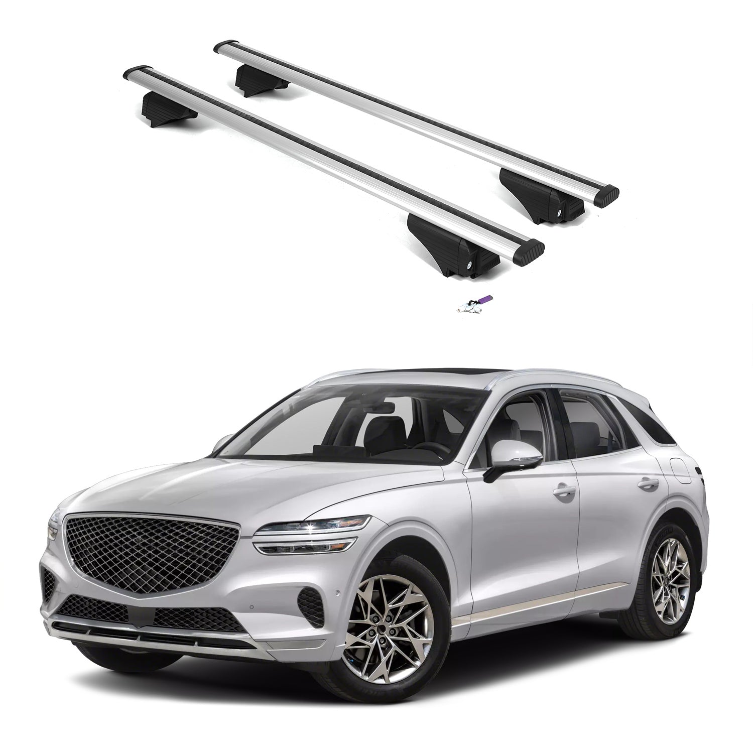 220lbs Roof Rack Cross Bars for Genesis GV70 2022-2026 Fits Flush Rails - Silver