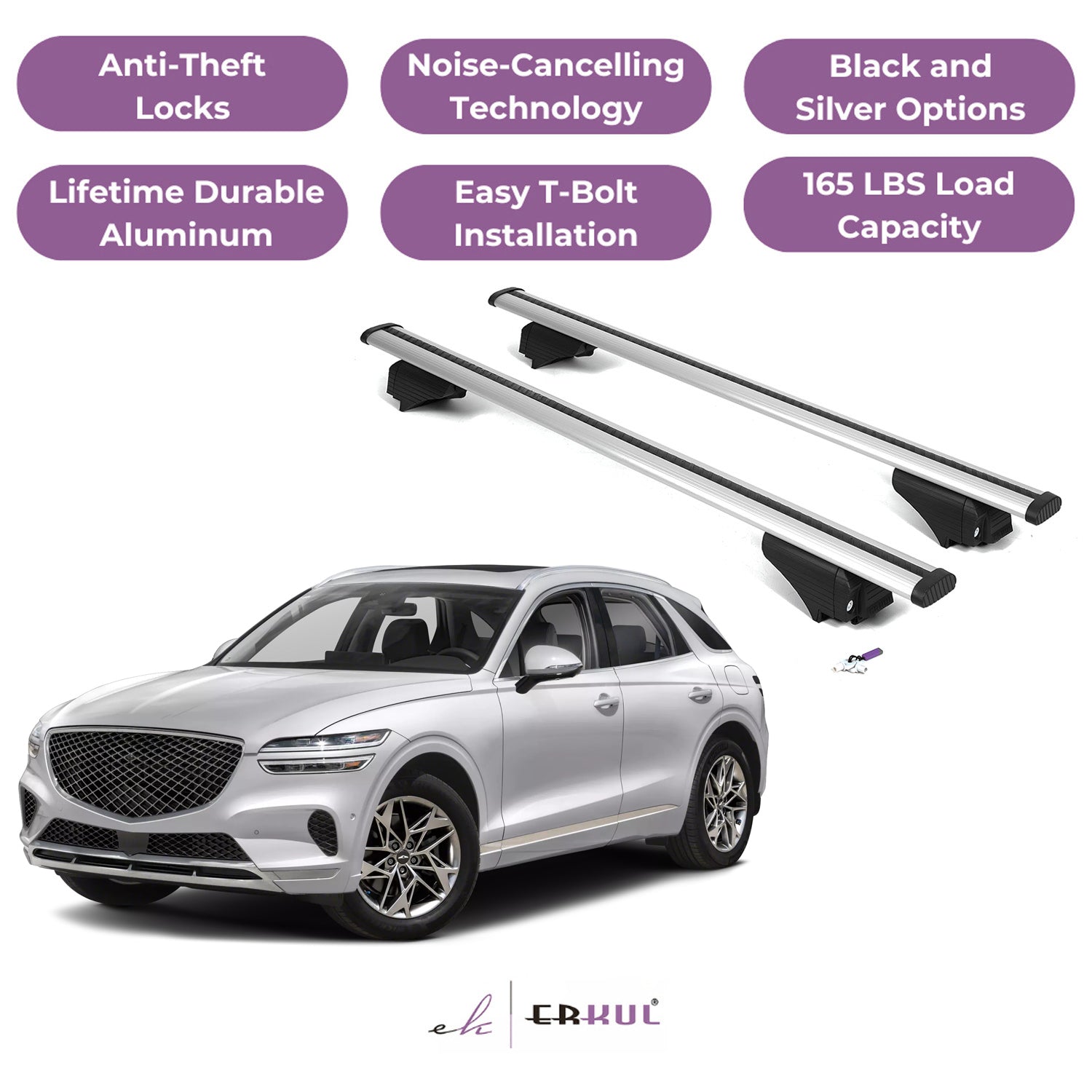 220lbs Roof Rack Cross Bars for Genesis GV70 2022-2026 Fits Flush Rails - Silver