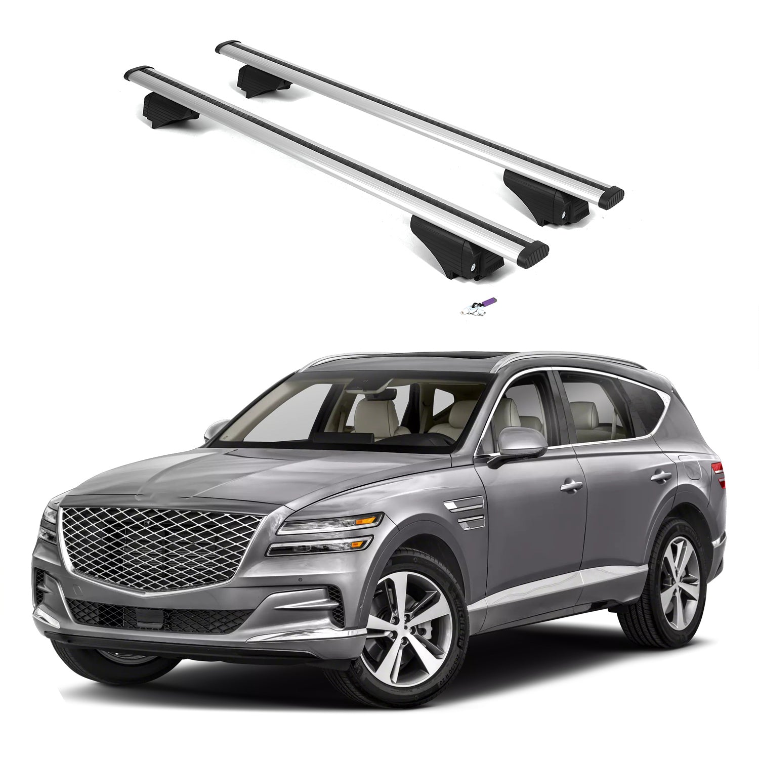 220lbs Roof Rack Cross Bars for Genesis GV80 2021-2026 Fits Flush Rails - Silver