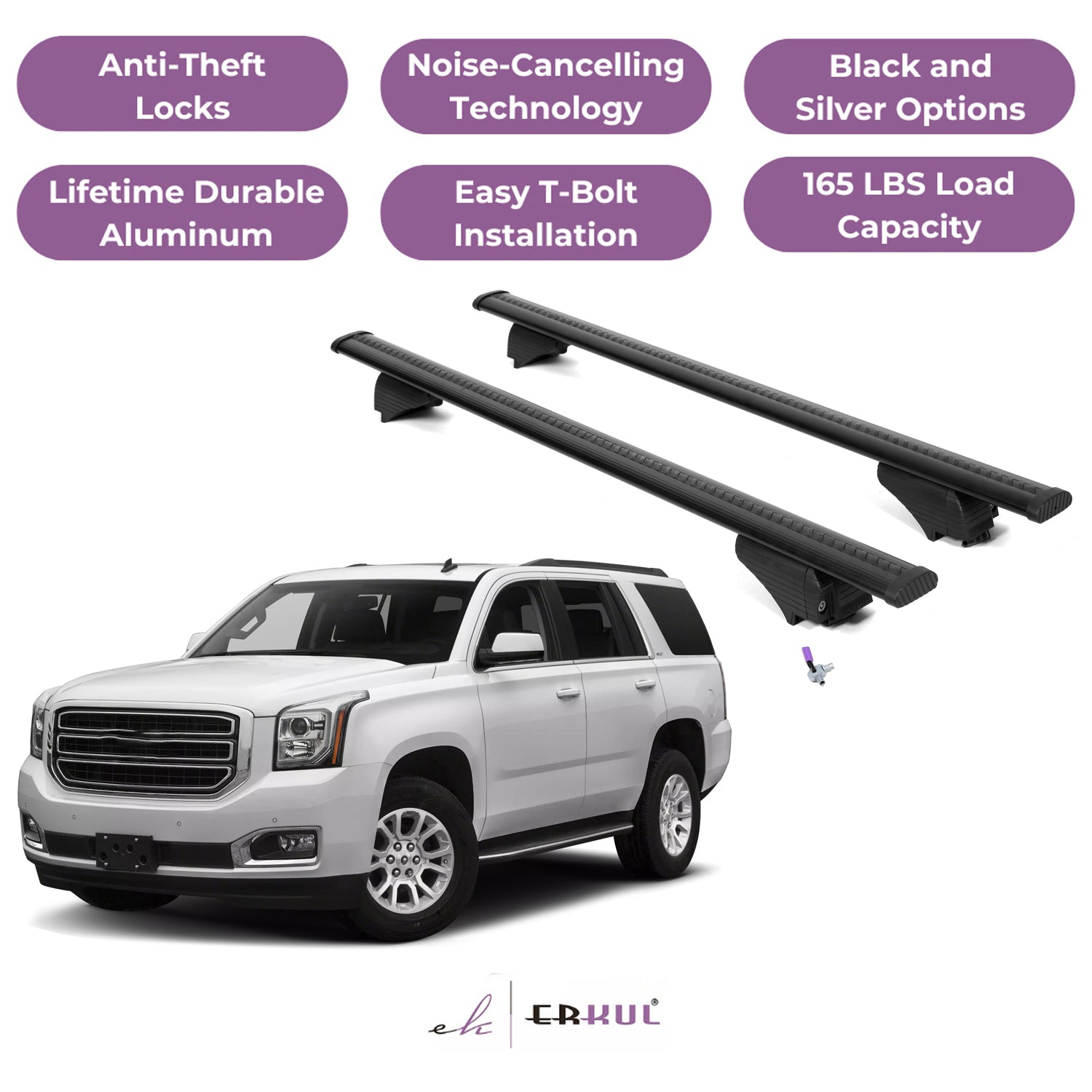 ERKUL Roof Rack Cross Bars for GMC Yukon, Yukon XL 2015-2020 - Black