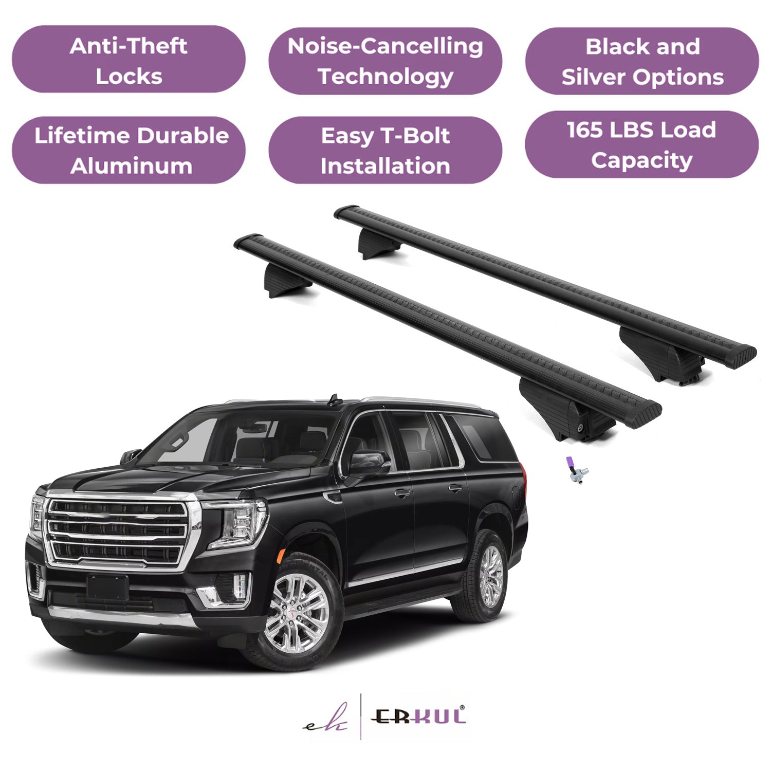 Roof Rack Cross Bars with Extended Bar Design for GMC Yukon, Yukon XL 2021-2025 - Black
