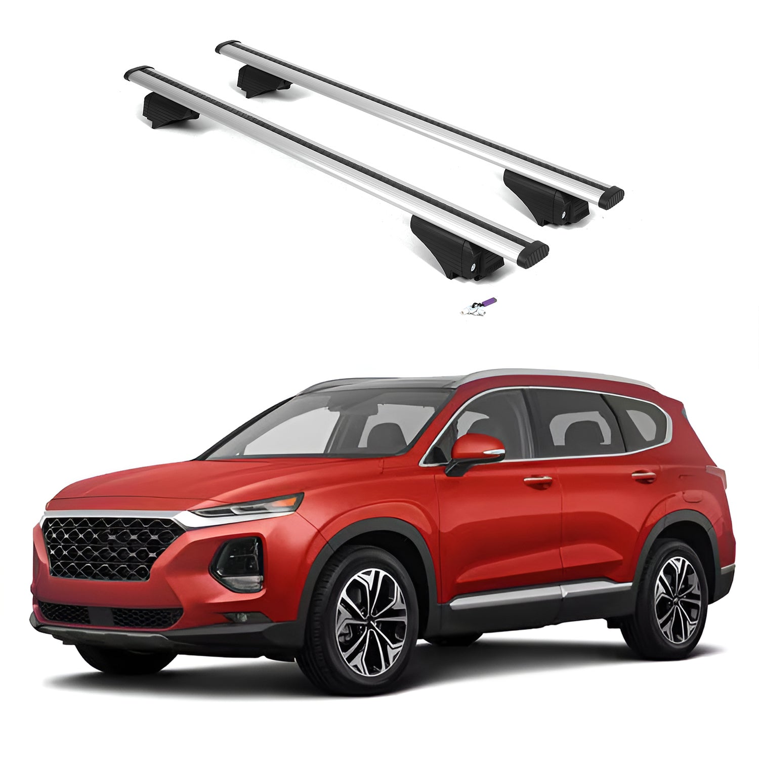 ERKUL Roof Rack Cross Bars for Hyundai Santa Fe 2019-2023 - Flush Rails - Silver