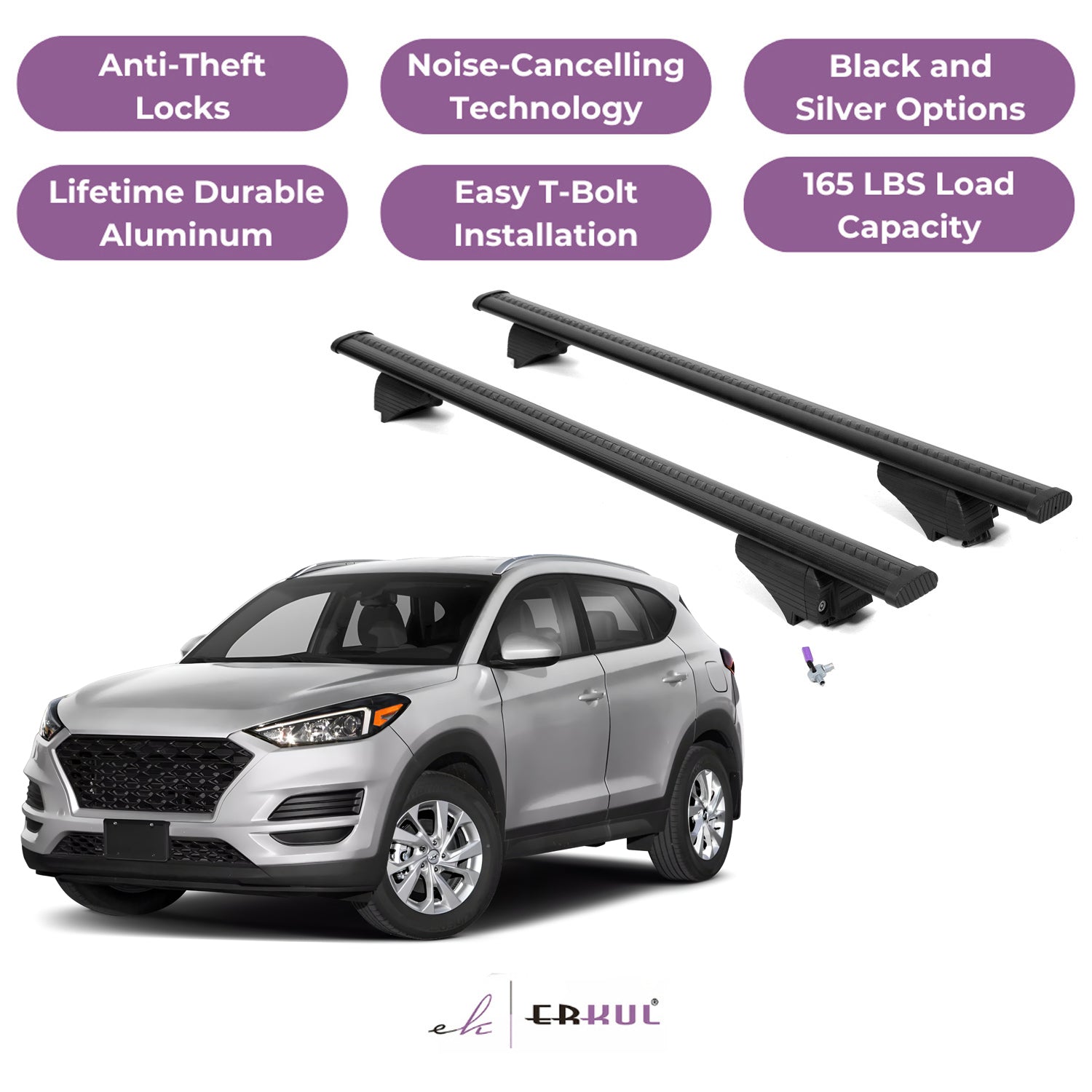 Roof Rack Cross Bars with Extended Bar Design for Hyundai Tucson 2016-2021 - Black