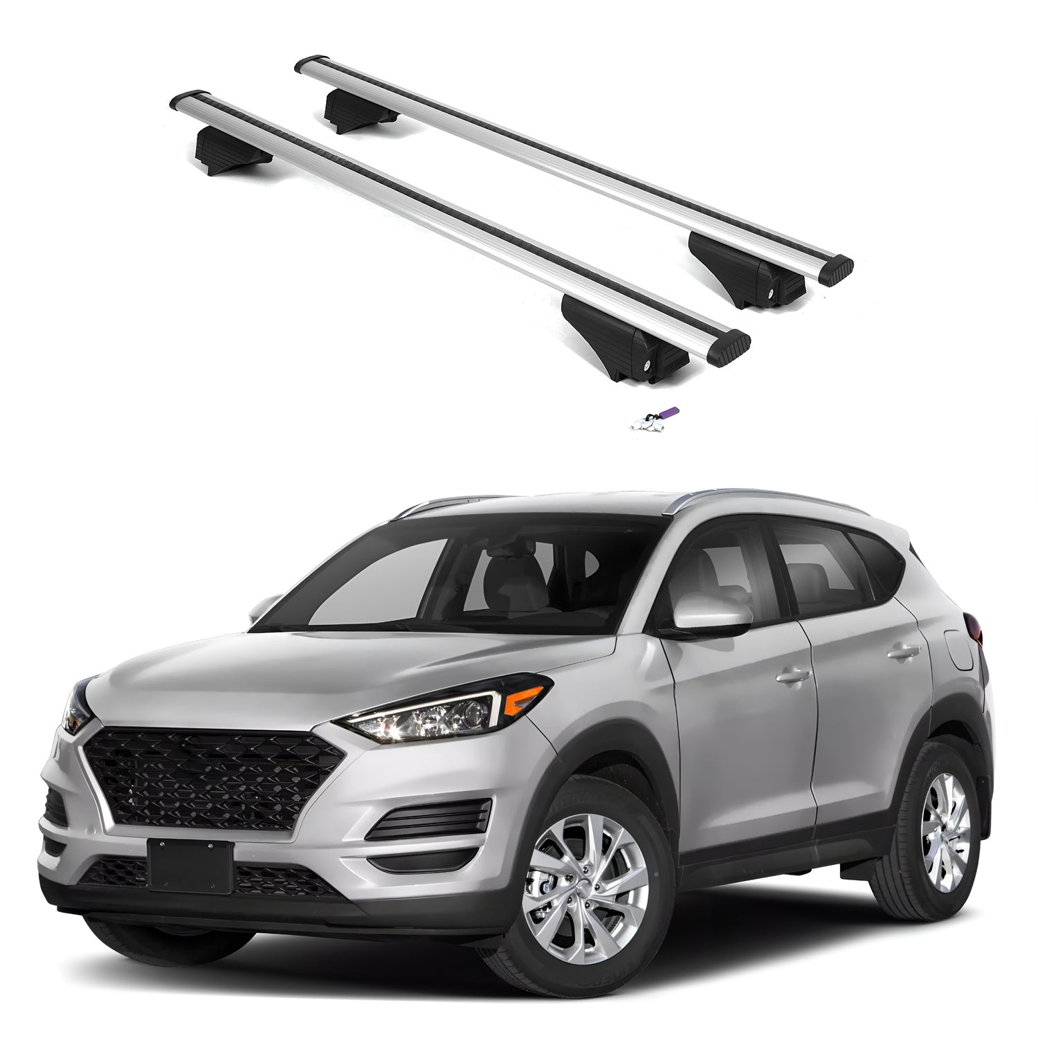 ERKUL Roof Rack Cross Bars for Hyundai Tucson 2016-2021 - Flush Rails - Silver