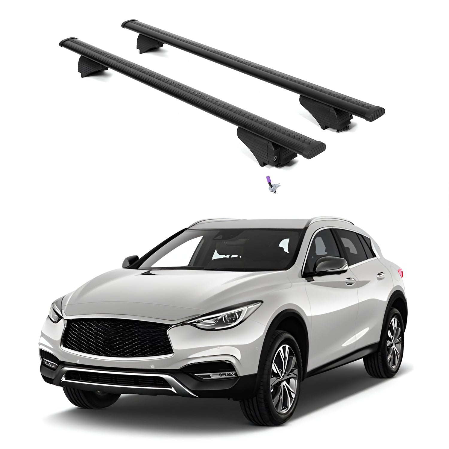 ERKUL Roof Rack Cross Bars for Infiniti QX30 2017-2019 with Flush Rails - Black