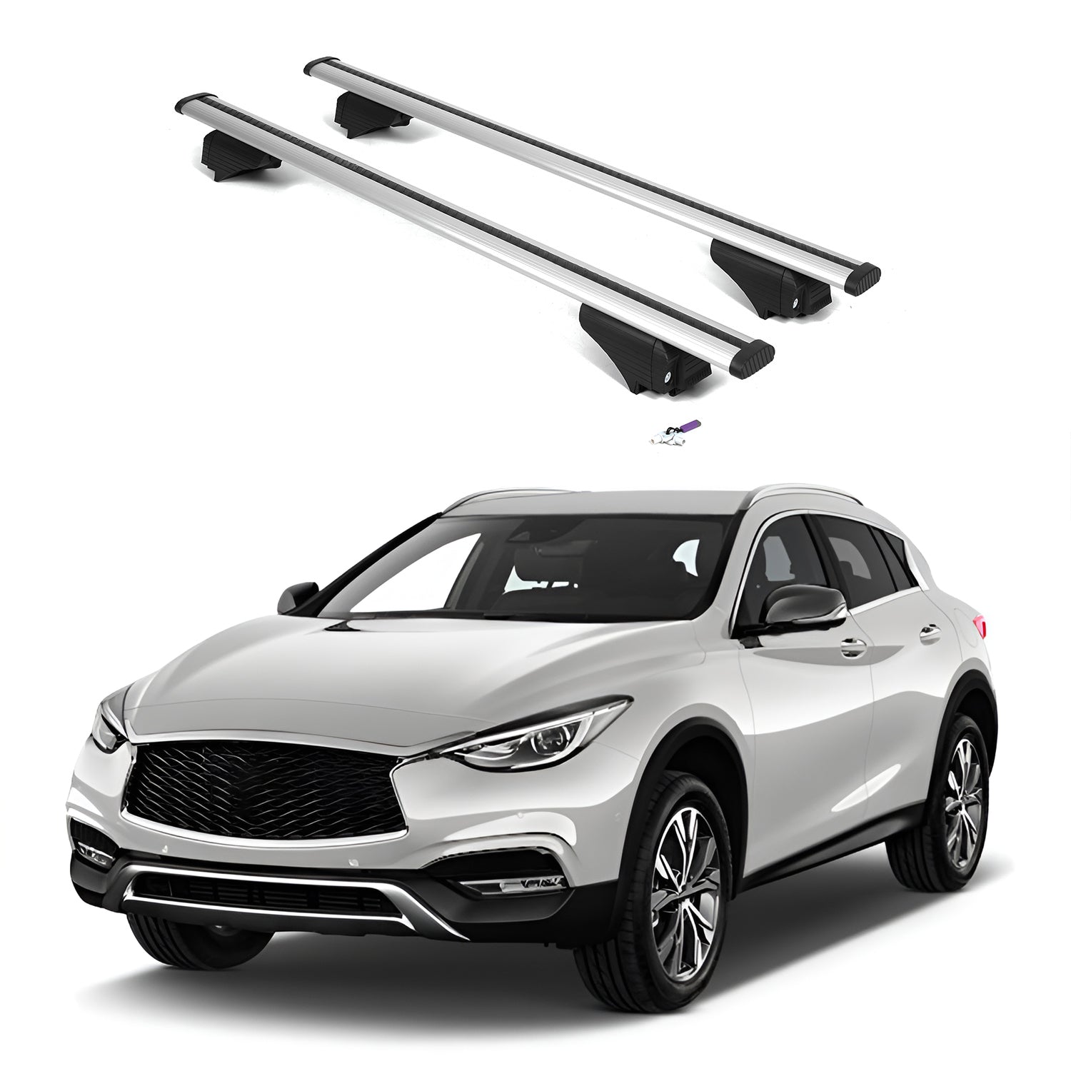 ERKUL Roof Rack Cross Bars for Infiniti QX30 2017-2019 with Flush Rails - Silver
