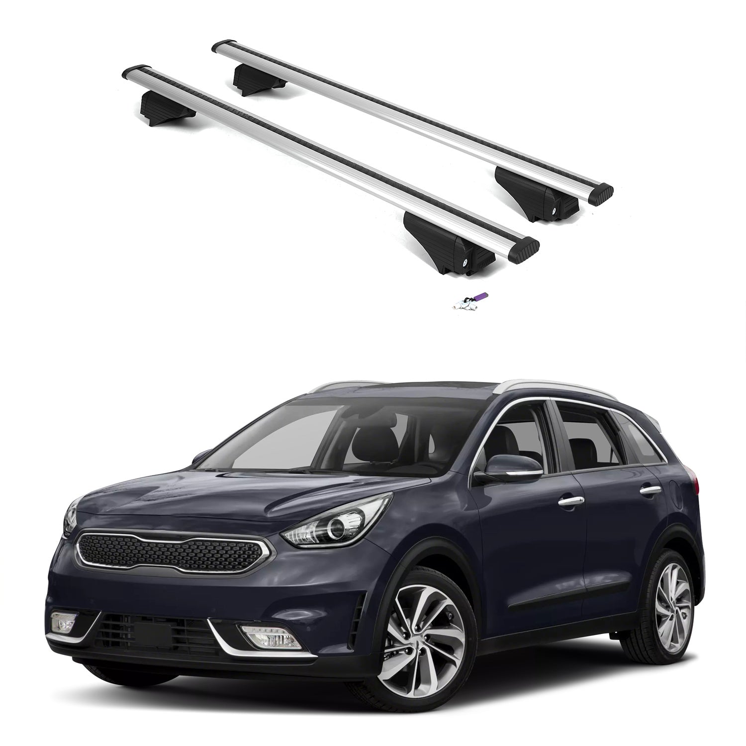 ERKUL Roof Rack Cross Bars for Kia Niro 2016-2022 with Flush Rails - Silver