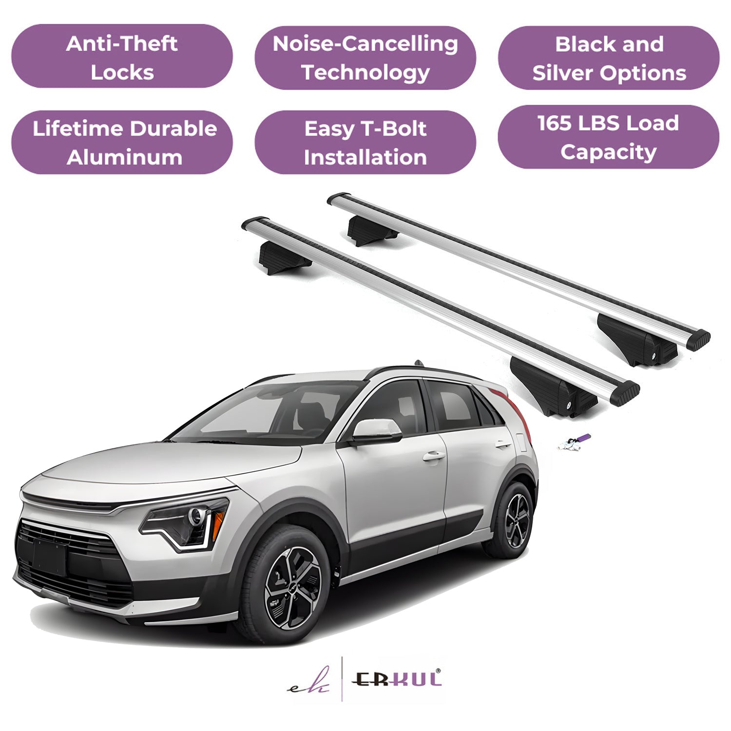 Roof Rack Cross Bars with Extended Bar Design for Kia Niro 2023-2025 - Silver
