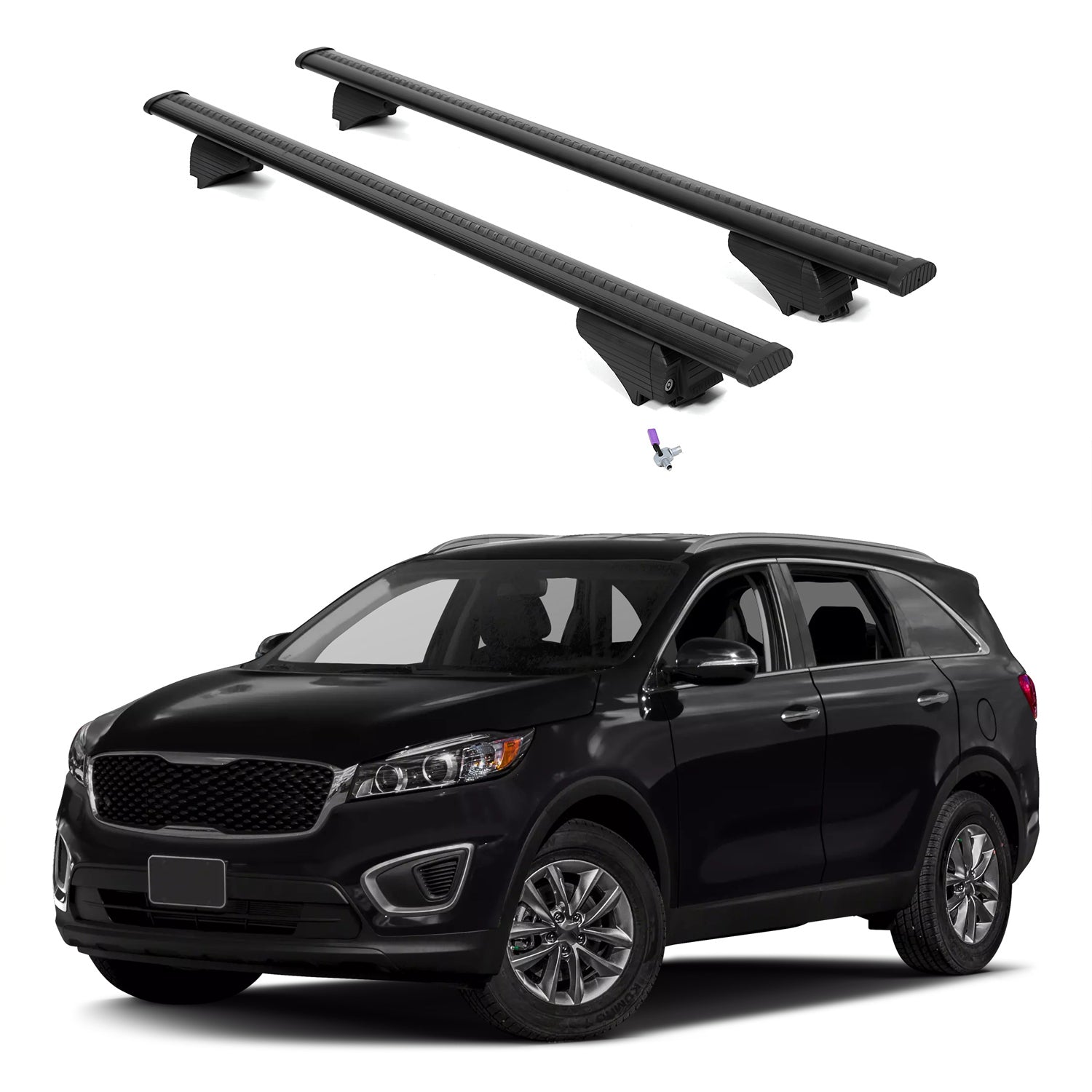 ERKUL Roof Rack Cross Bars for Kia Sorento 2016-2020 with Flush Rails - Black