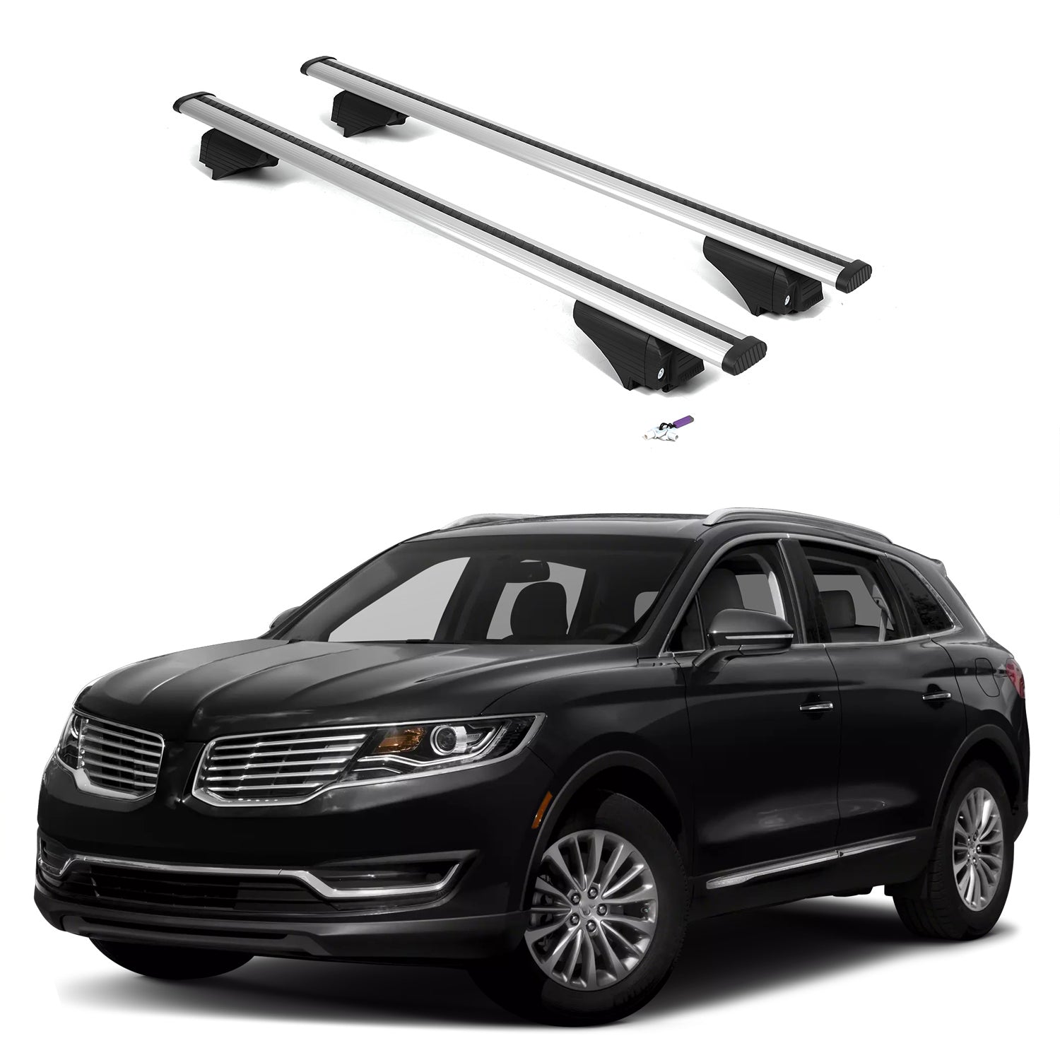 ERKUL Roof Rack Cross Bars for Lincoln MKX 2016-2018 with Flush Rails - Silver