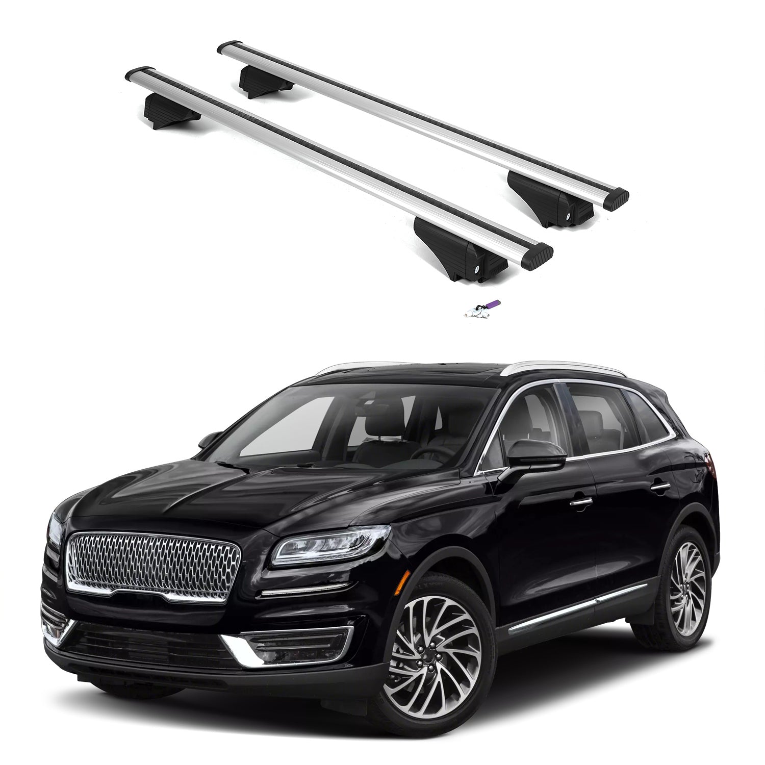 ERKUL Roof Rack Cross Bars for Lincoln Nautilus 2019-2023 - Flush Rails - Silver