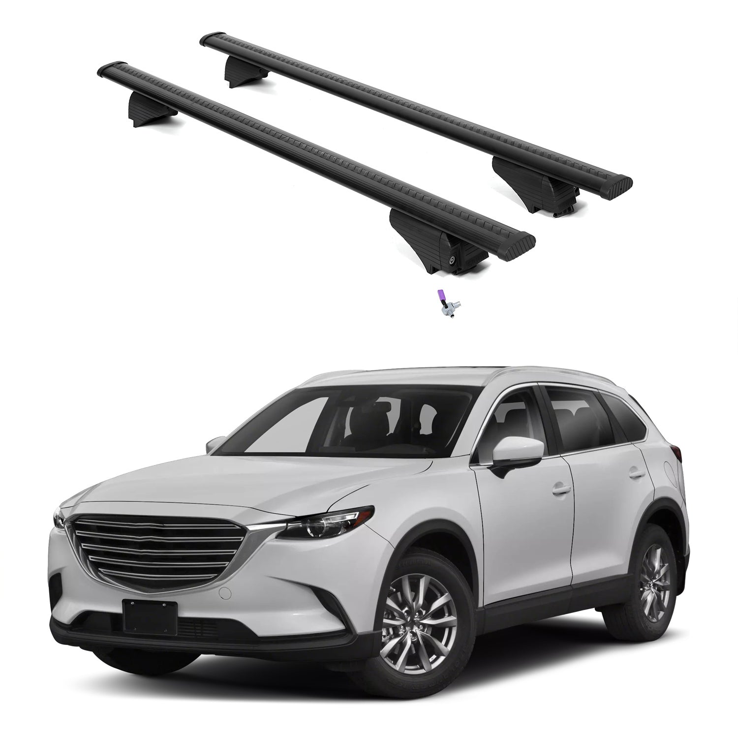 ERKUL Roof Rack Cross Bars for Mazda CX-9 CX9 2016-2023 with Flush Rails - Black