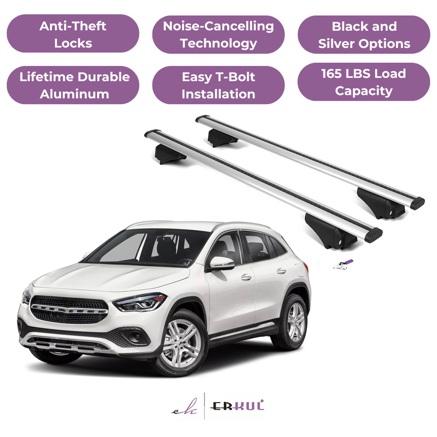 ERKUL Roof Rack Cross Bars for Mercedes Benz GLA 2021-2025 - Silver