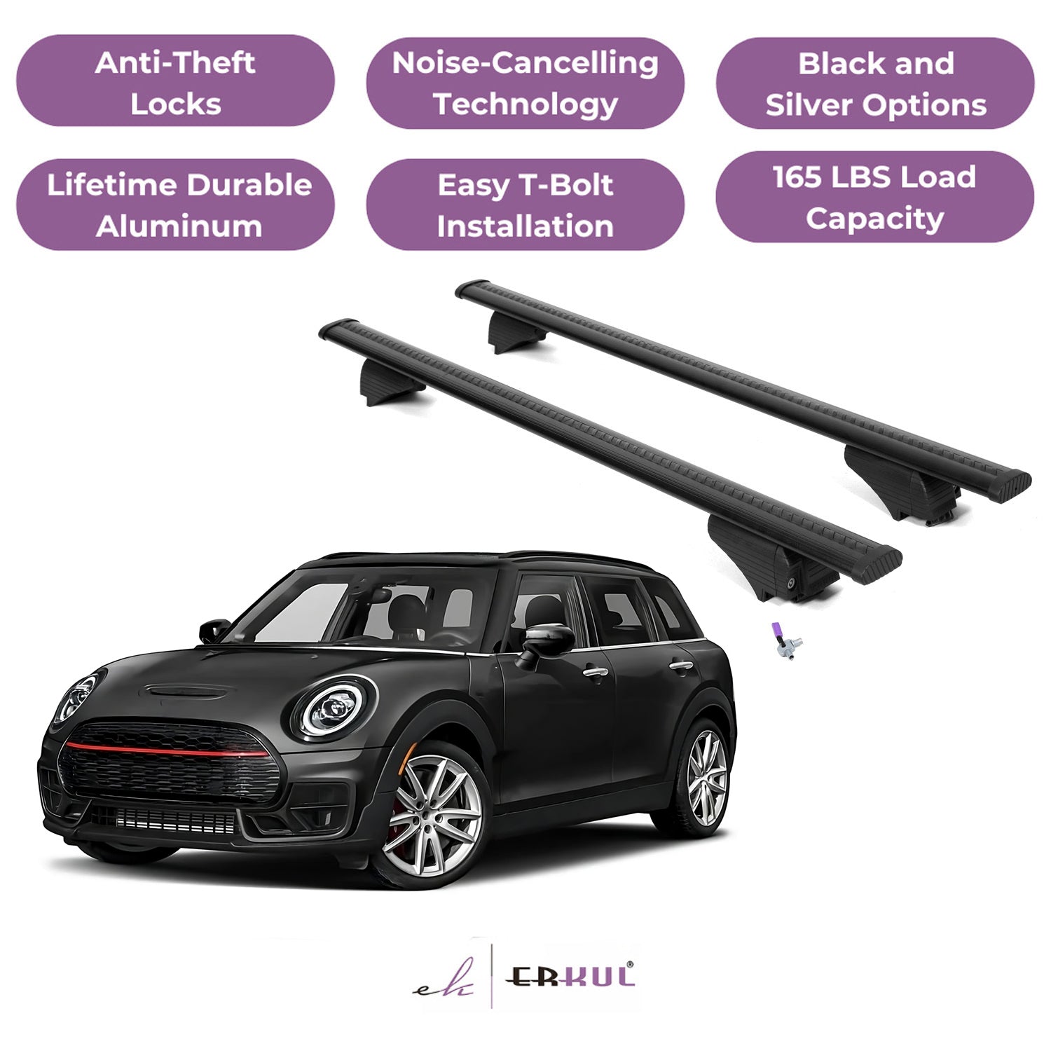 Roof Rack Cross Bars with Extended Bar Design for Mini Cooper Clubman 2016-2024 - Black
