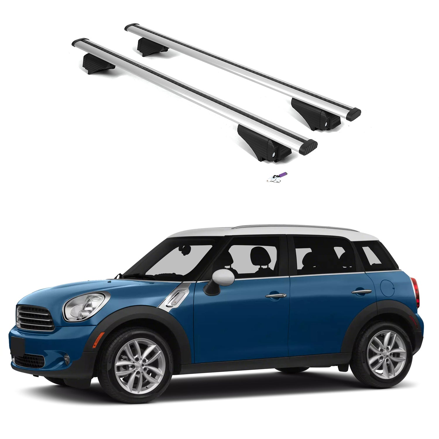 ERKUL Roof Rack Cross Bars for Mini Countryman 2011-2016 - Flush Rails - Silver