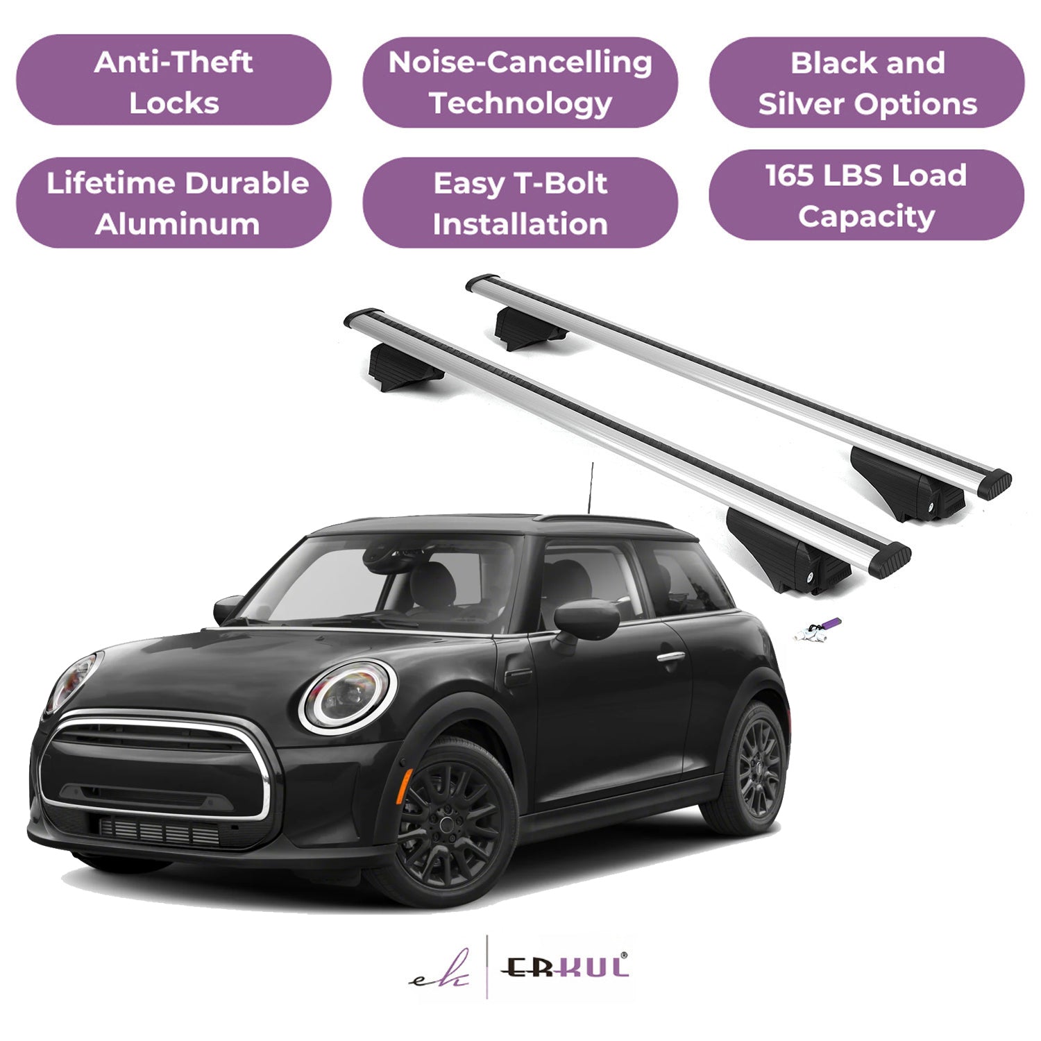 Roof Rack Cross Bars with Extended Bar Design for Mini Cooper Hardtop 2014-2025 - Silver