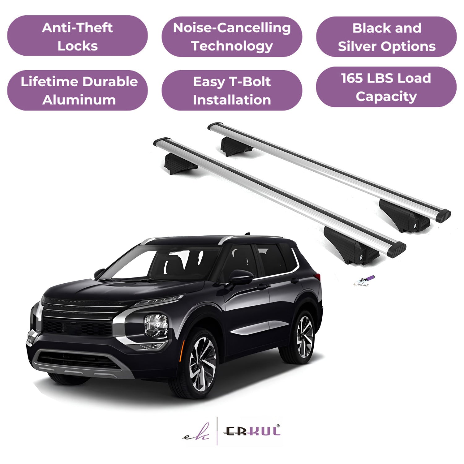 Roof Rack Cross Bars with Extended Bar Design for Mitsubishi Outlander 2022-2025 - Silver