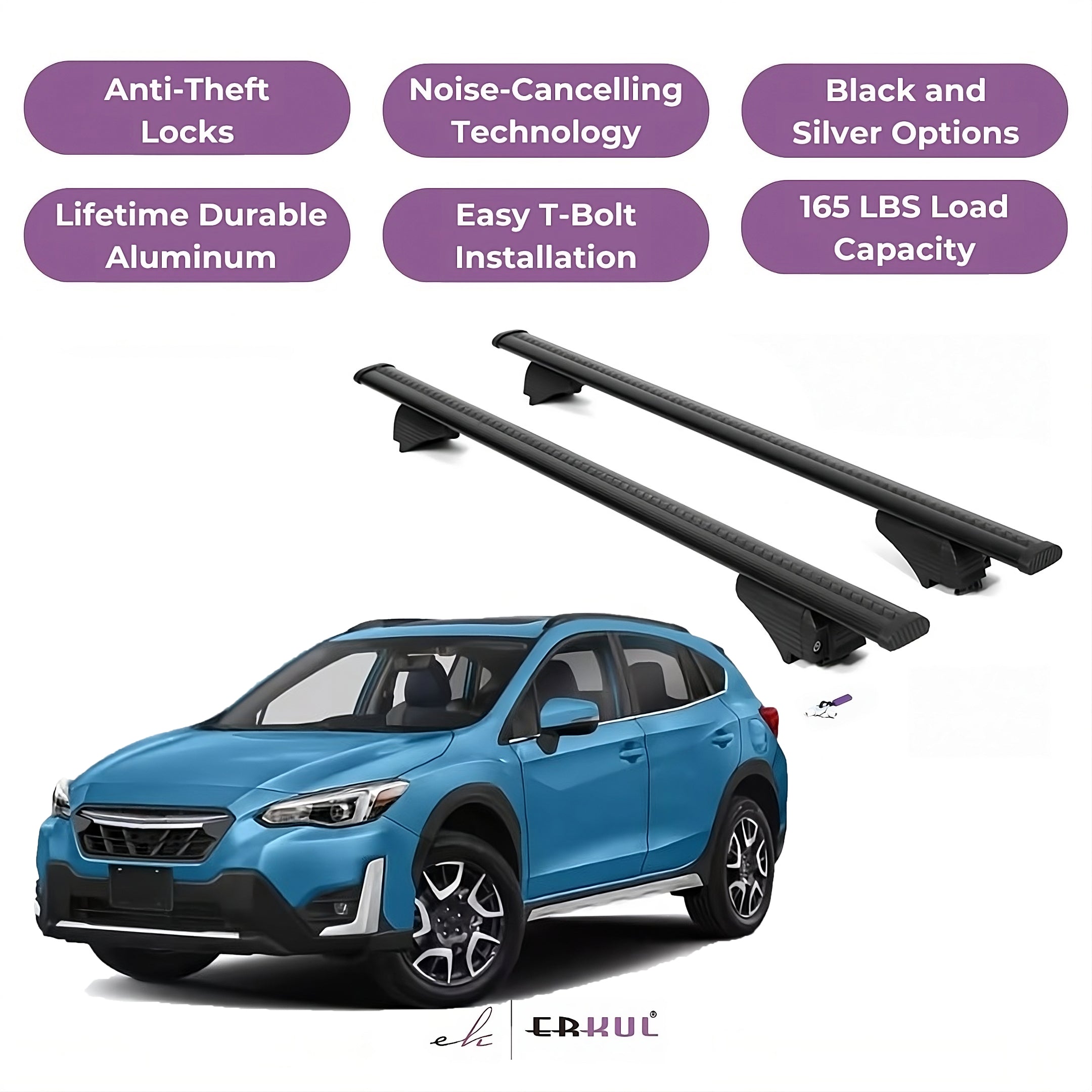 ERKUL Roof Rack Cross Bars for Subaru Crosstrek Hybrid 2019-2023- Black
