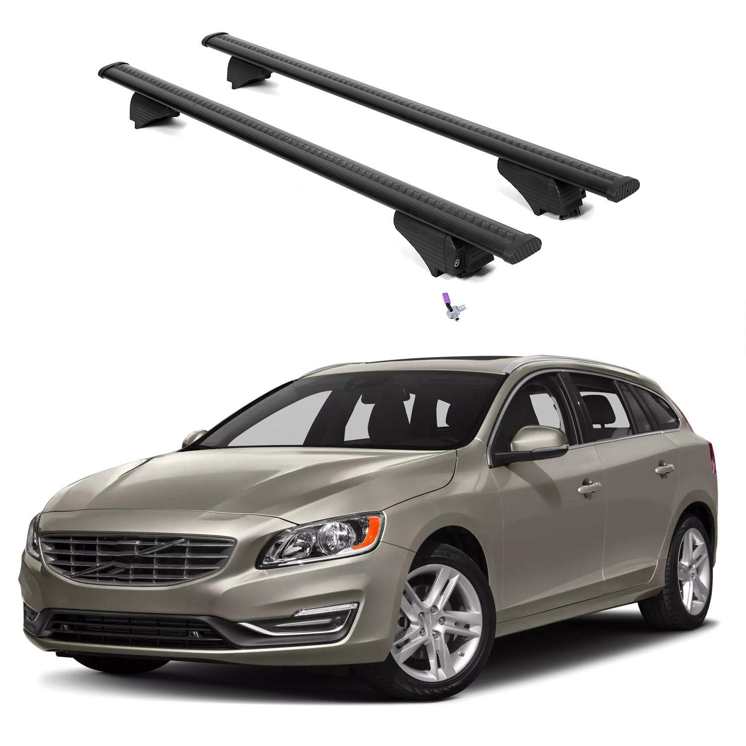 ERKUL Roof Rack Cross Bars for Volvo V60 2015-2018 with Flush Rails - Black
