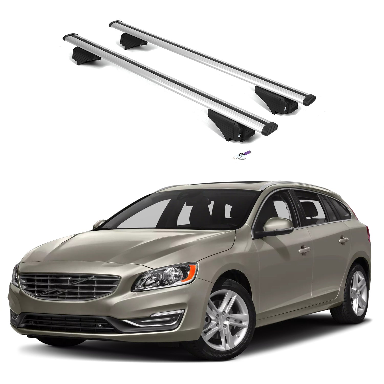 ERKUL Roof Rack Cross Bars for Volvo V60 2015-2018 with Flush Rails - Silver