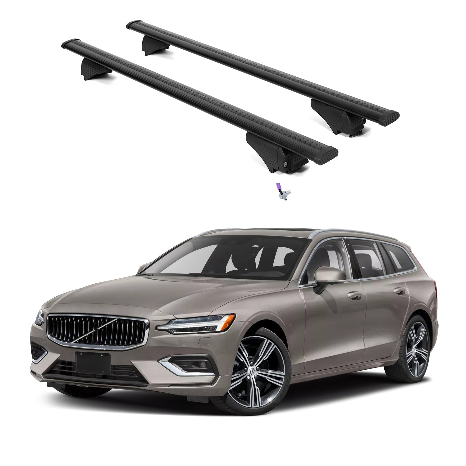 ERKUL Roof Rack Cross Bars for Volvo V60 2019-2026 with Flush Rails - Black