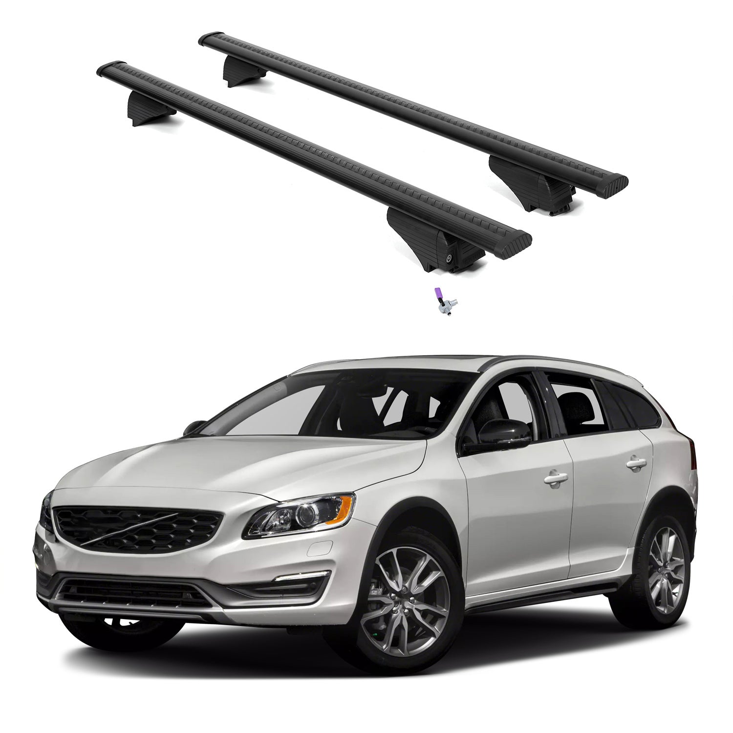 ERKUL Roof Rack Cross Bars for Volvo V60 Cross Country 2015-2018 - Black
