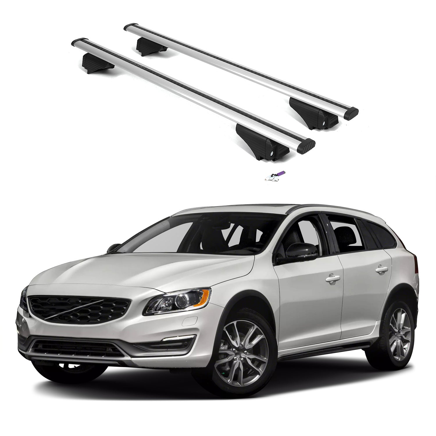 ERKUL Roof Rack Cross Bars for Volvo V60 Cross Country 2015-2018 - Silver