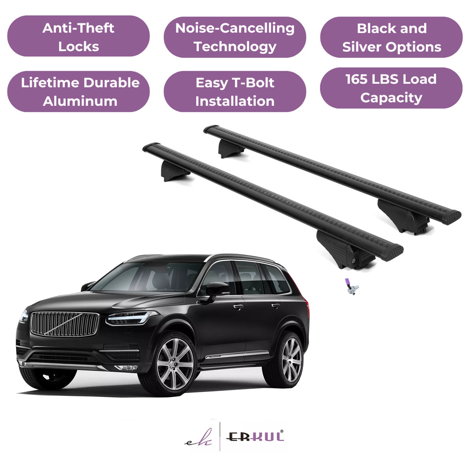Roof Rack Cross Bars with Extended Bar Design for Volvo XC90 2016-2025 - Black