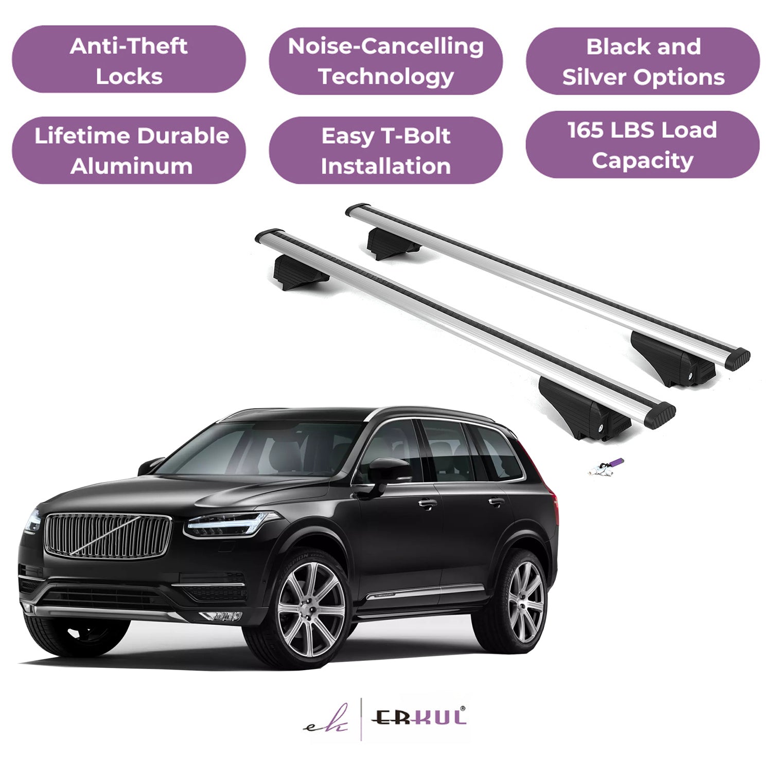 Roof Rack Cross Bars with Extended Bar Design for Volvo XC90 2016-2025 - Silver