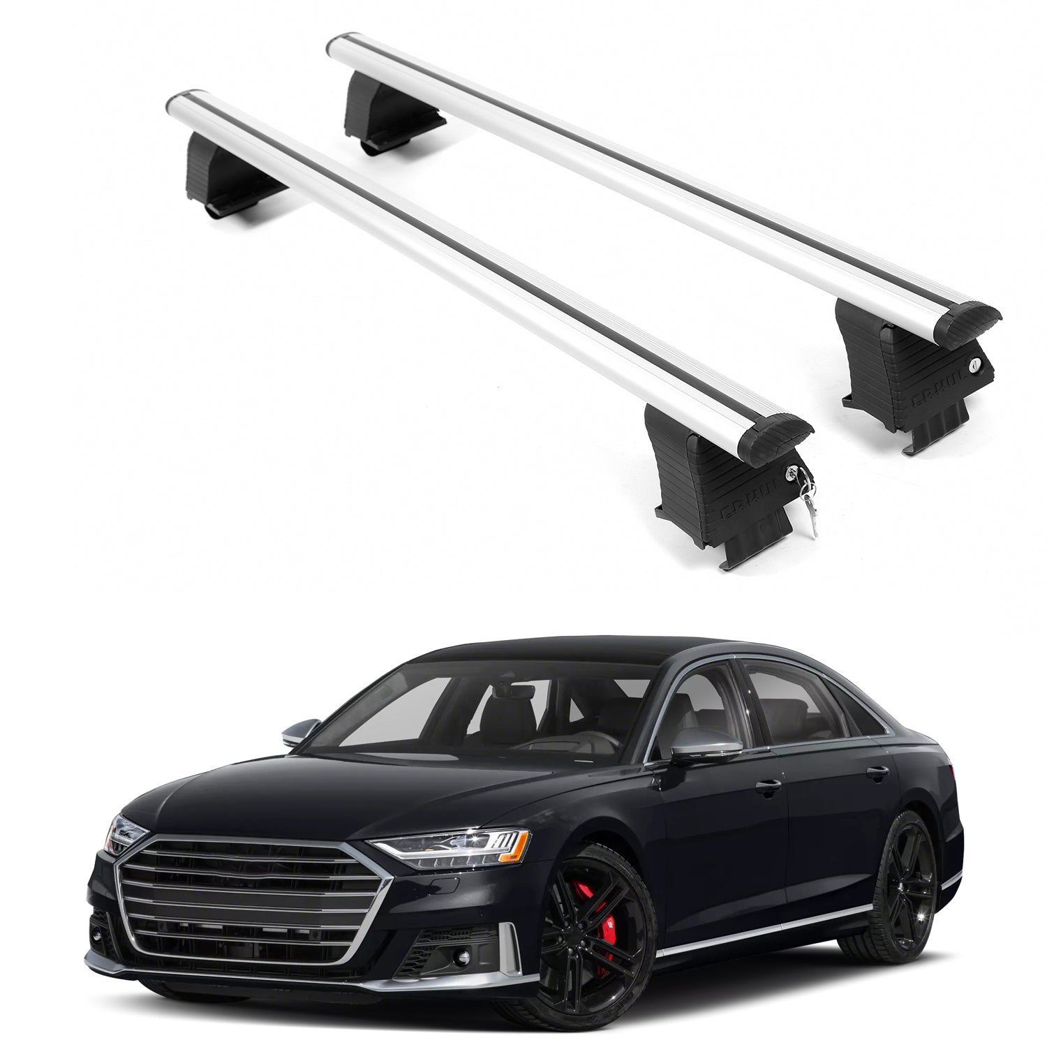 ERKUL Roof Rack Crossbars For AUDI S8 2020-2026 Naked Roof Aluminum Silver