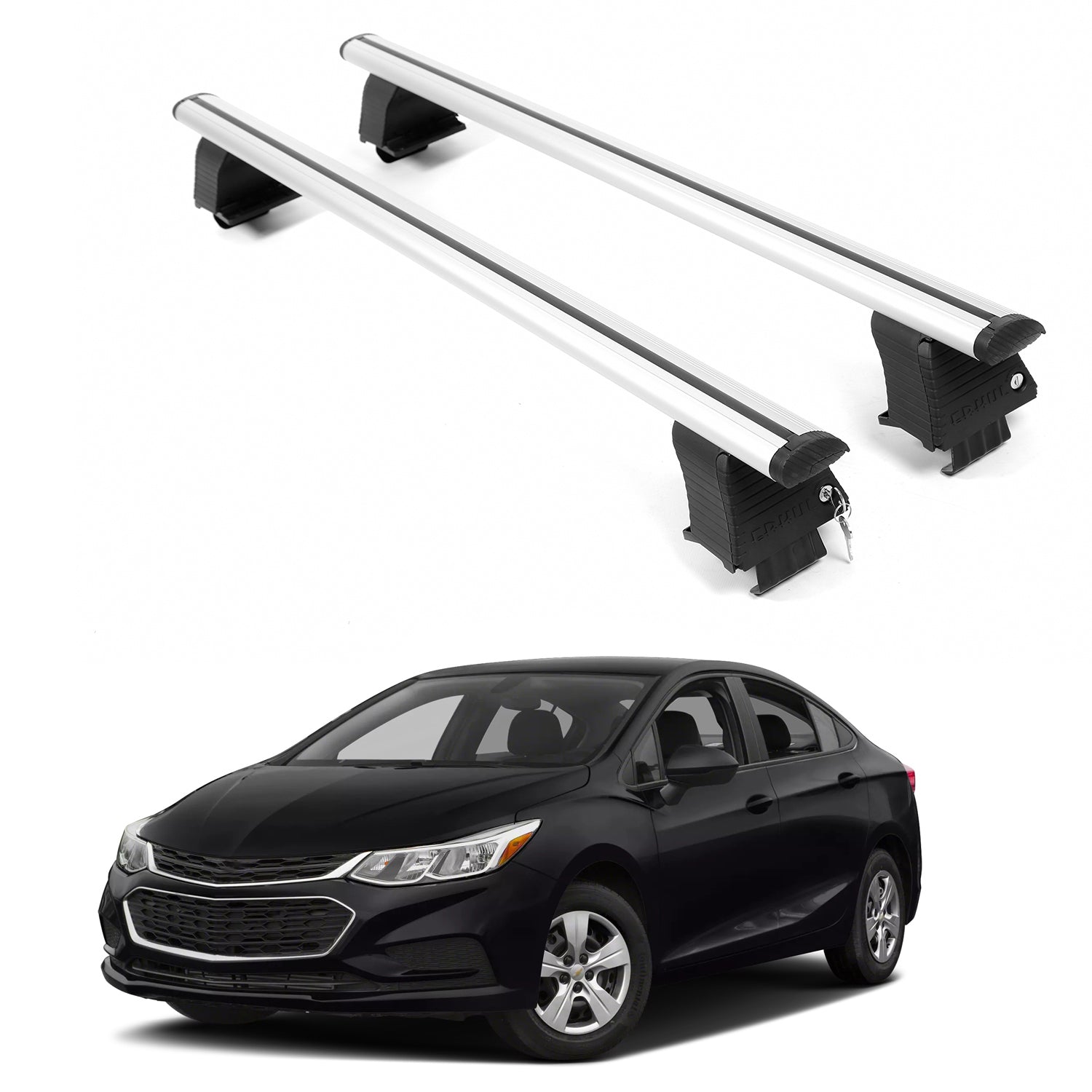 ERKUL Roof Rack Crossbars For CHEVROLET CRUZE 2016-2019 Naked Roof Aluminum Silver