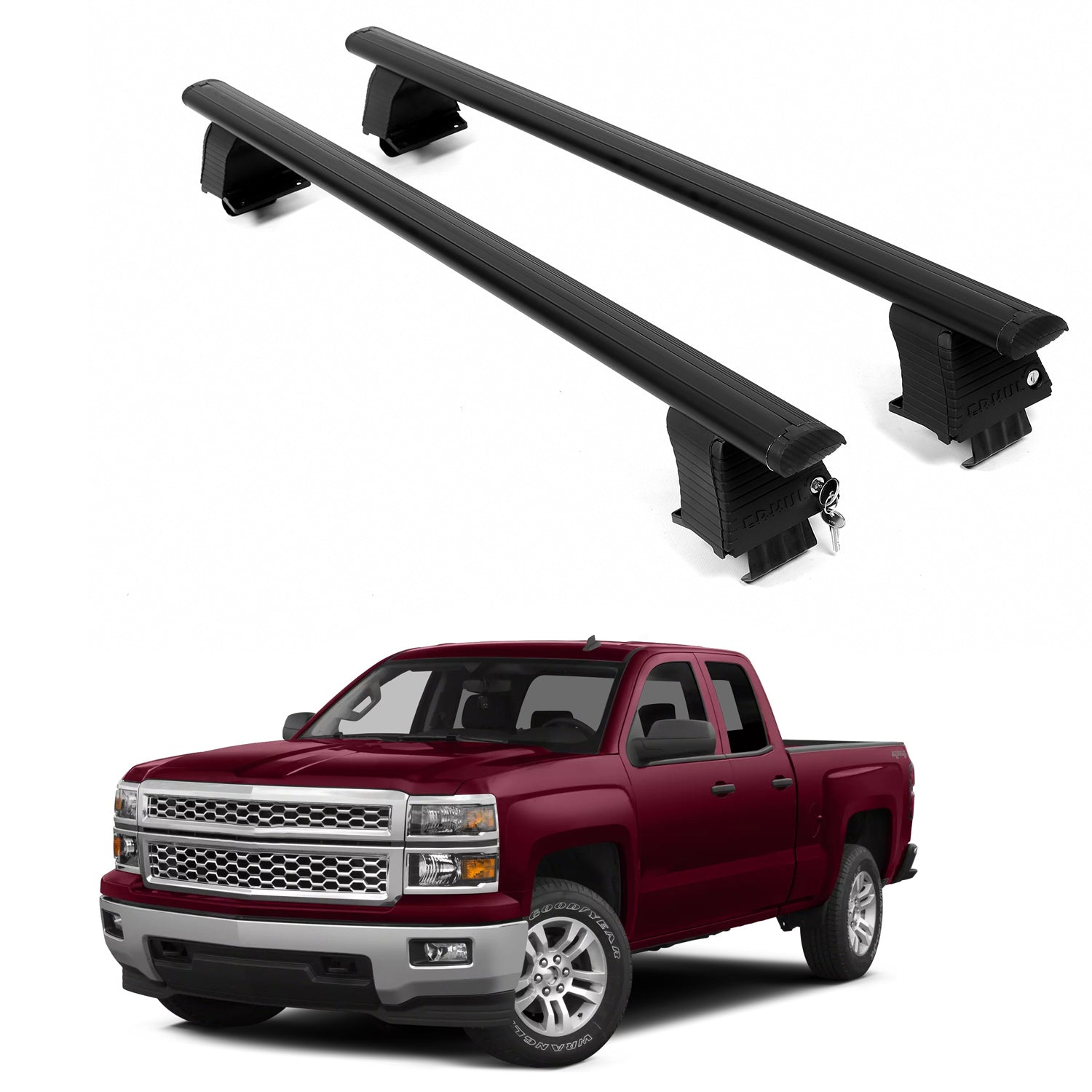 ERKUL Roof Rack Crossbars For CHEVROLET SILVERADO 1500 2014-2018 Naked Roof Aluminum Black