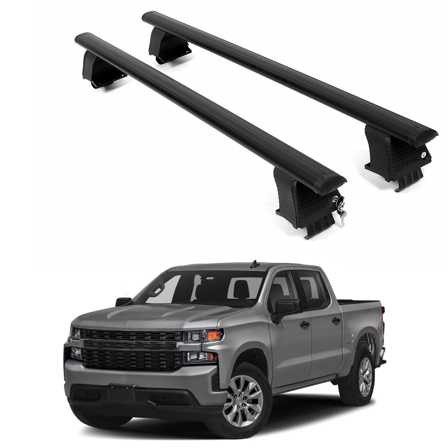 ERKUL Roof Rack Crossbars For CHEVROLET SILVERADO 1500 2019-2026 Naked Roof Aluminum Black