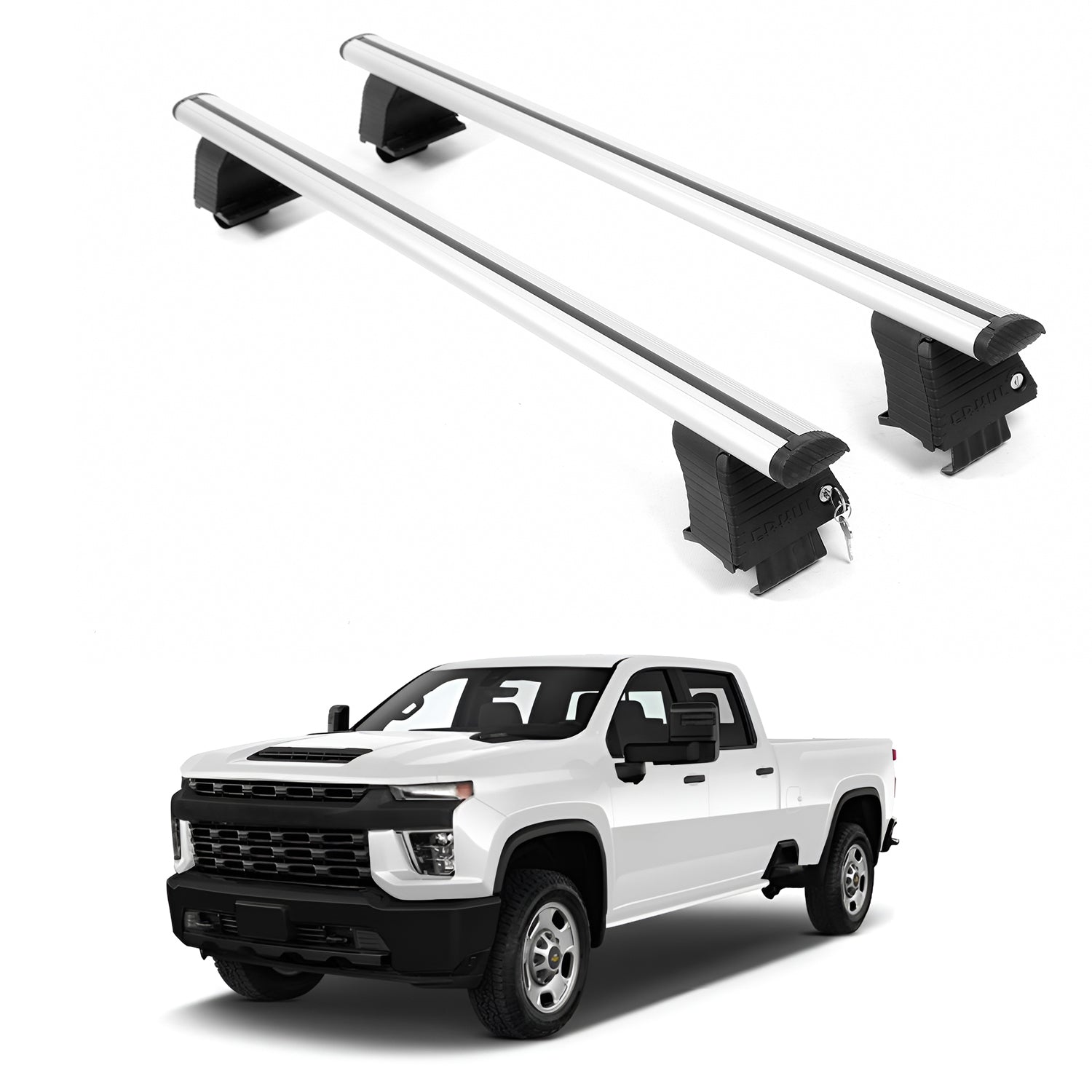ERKUL Roof Rack Crossbars For CHEVROLET SILVERADO 2500 HD 2020-2026 Naked Roof Aluminum Silver