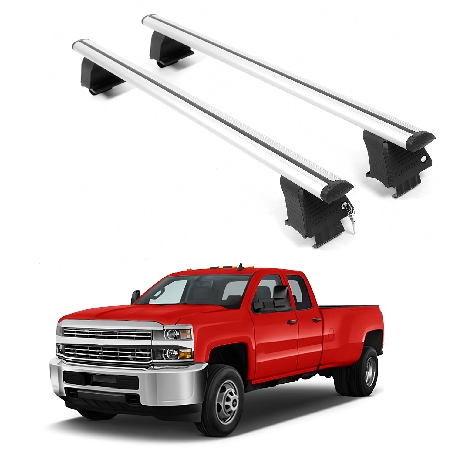 ERKUL Roof Rack Crossbars For CHEVROLET SILVERADO 3500 HD 2015-2019 Naked Roof Aluminum Silver