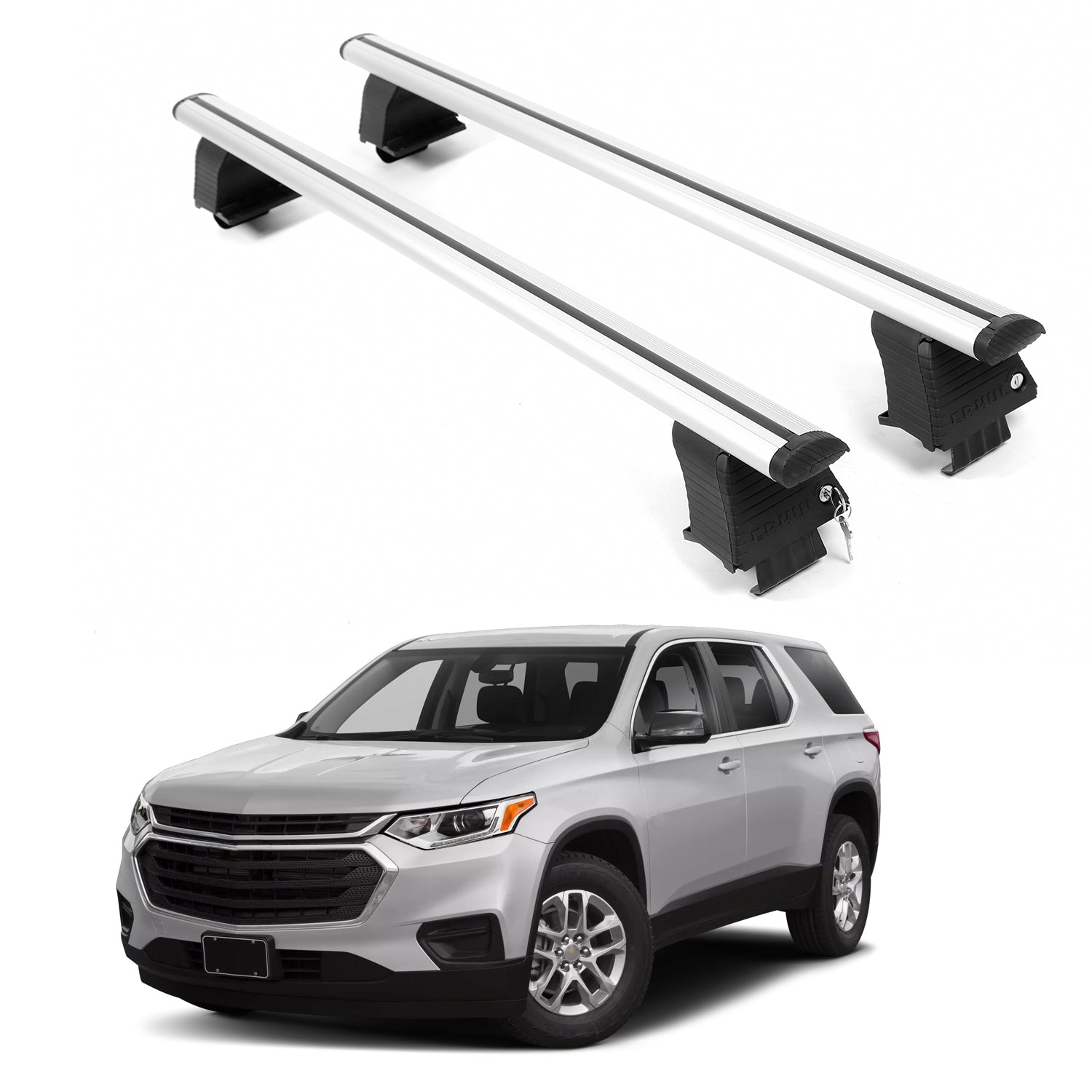 ERKUL Roof Rack Crossbars For CHEVROLET TRAVERSE 2018-2023 Naked Roof Aluminum Silver