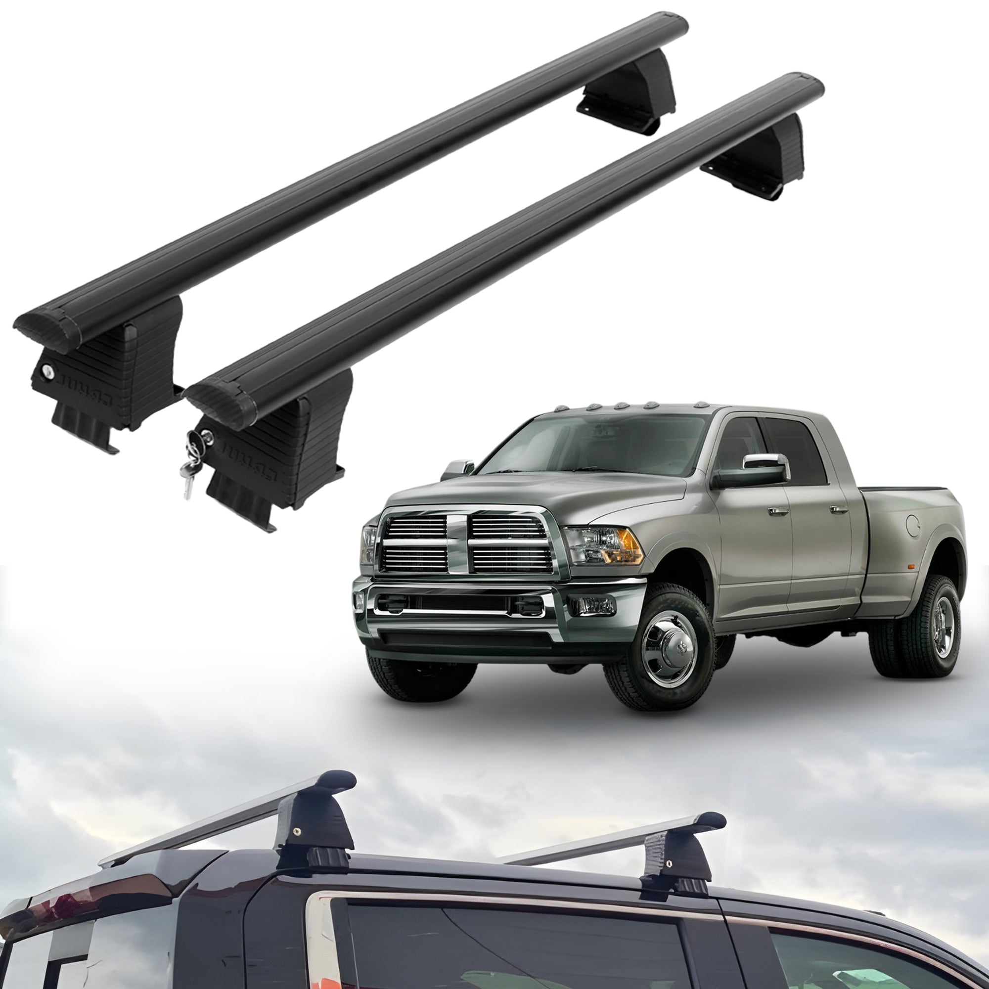 ERKUL Roof Rack Crossbars For DODGE RAM 3500 2010-2018 Naked Roof Aluminum Black