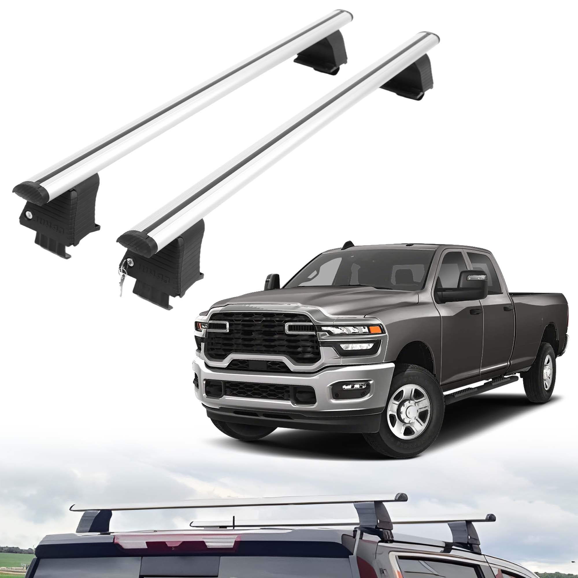 ERKUL Roof Rack Crossbars For DODGE RAM 3500 2019-2026 Naked Roof Aluminum Silver