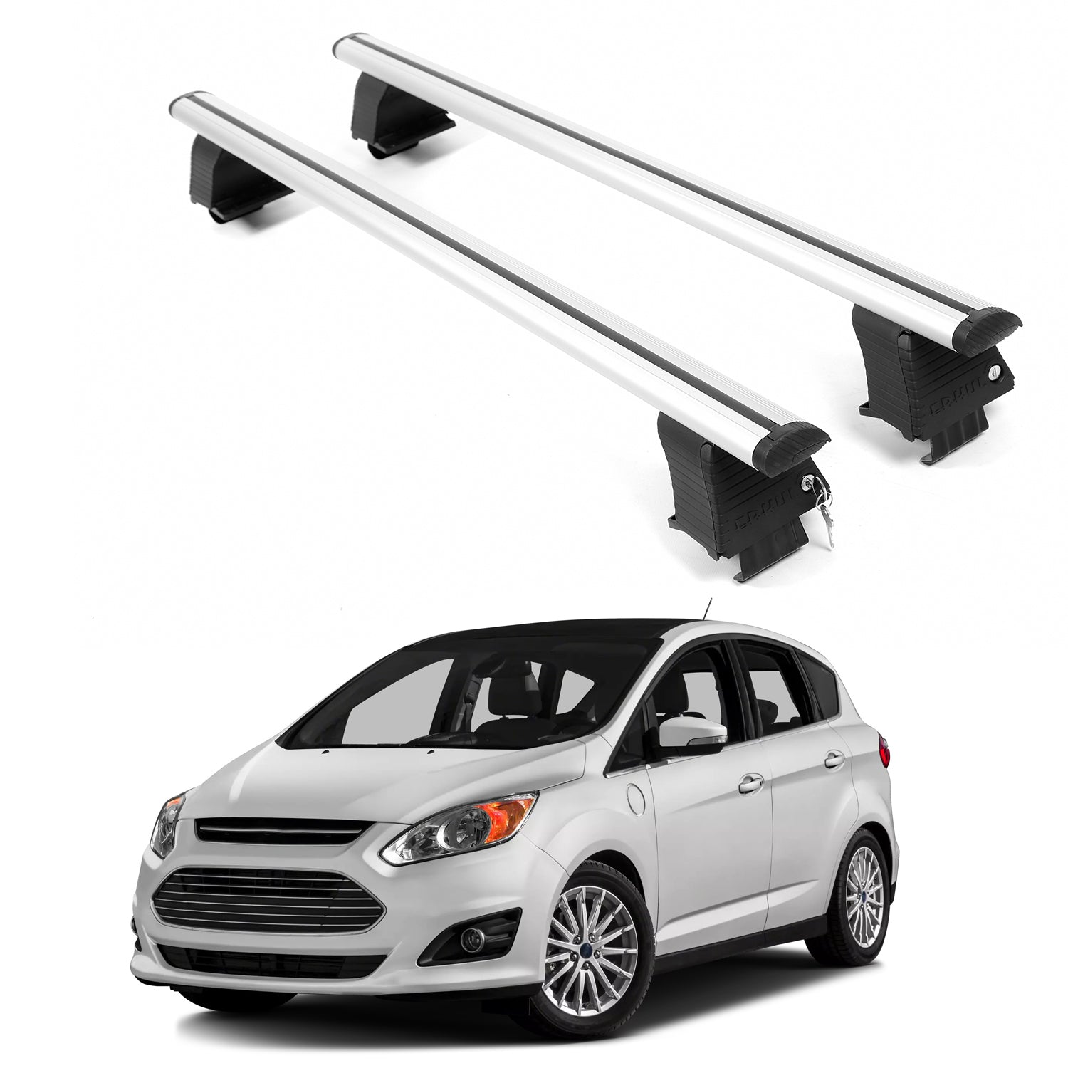 ERKUL Roof Rack Crossbars For FORD C-MAX ENERGY 2013-2017 Naked Roof Aluminum Silver