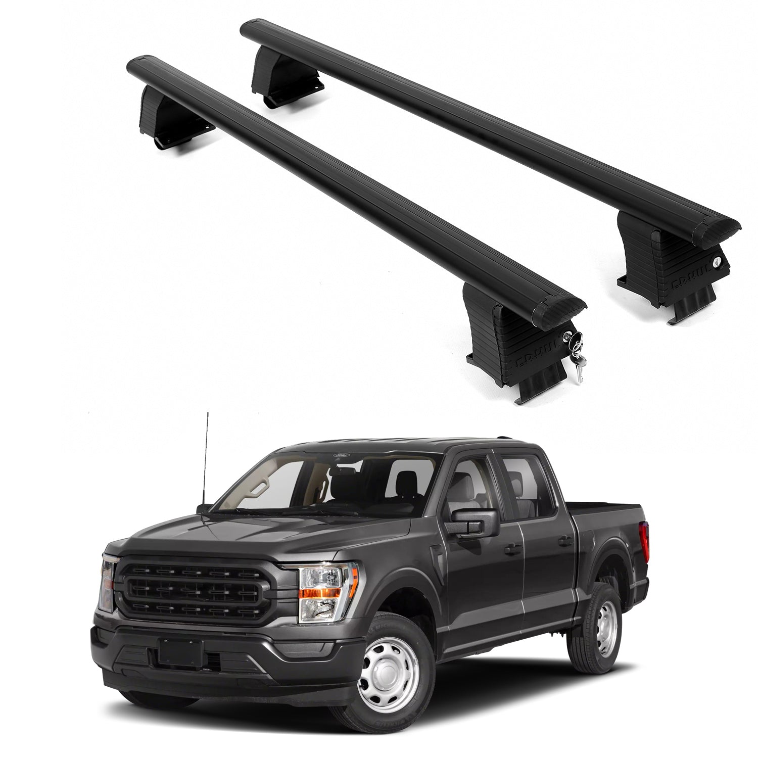 ERKUL Roof Rack Crossbars For FORD F-150 2021-2026 Naked Roof Aluminum Black